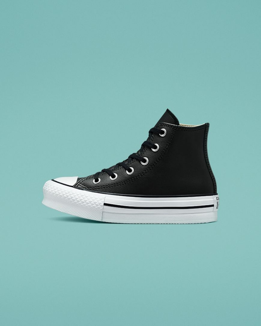 Dívčí Boty Na Platformy Converse Chuck Taylor All Star Lift Læder Vysoké Černé Béžový Bílé | CZ HYEP32